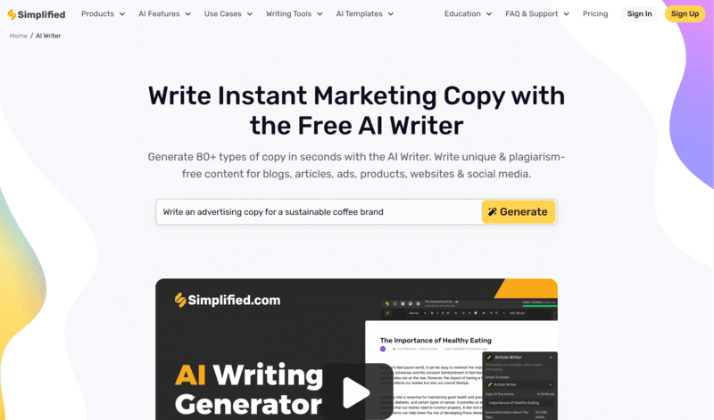 Simplified AI Writer